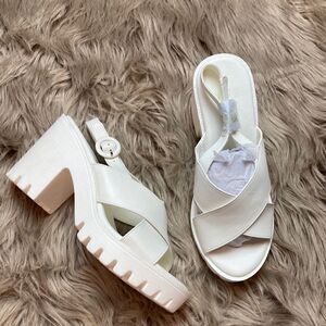 High Heel Platform Wedge White Criss-cross Ankle Strap Chunky Block Sandal